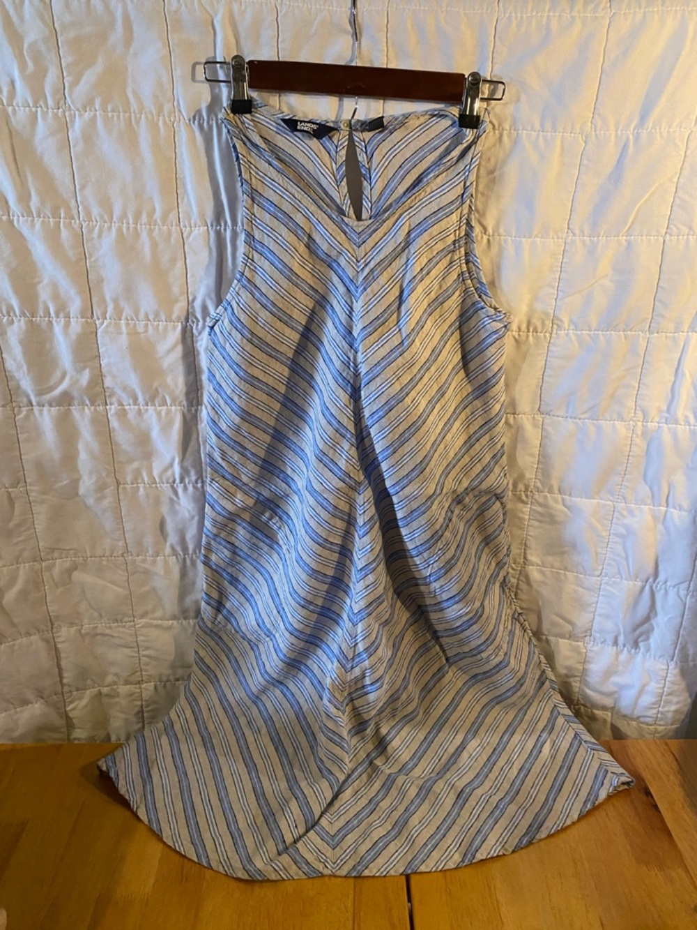 Lands' End Blue and Tan Striped Maxi Dress with pockets!